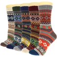 thumbnail image 1 of Calcetines de lana para hombre, medias térmicas gruesas y cálidas, estilo Retro clásico, ideal para senderismo y clima frío, 5 pares, 1 of 4