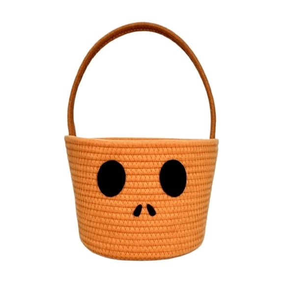 Halloween Pumpkin Basket with Handles, Trick or Treat Candy Holder, Boo Gift Bucket for Party Favors, Decorative Home Organizer Storage Bin