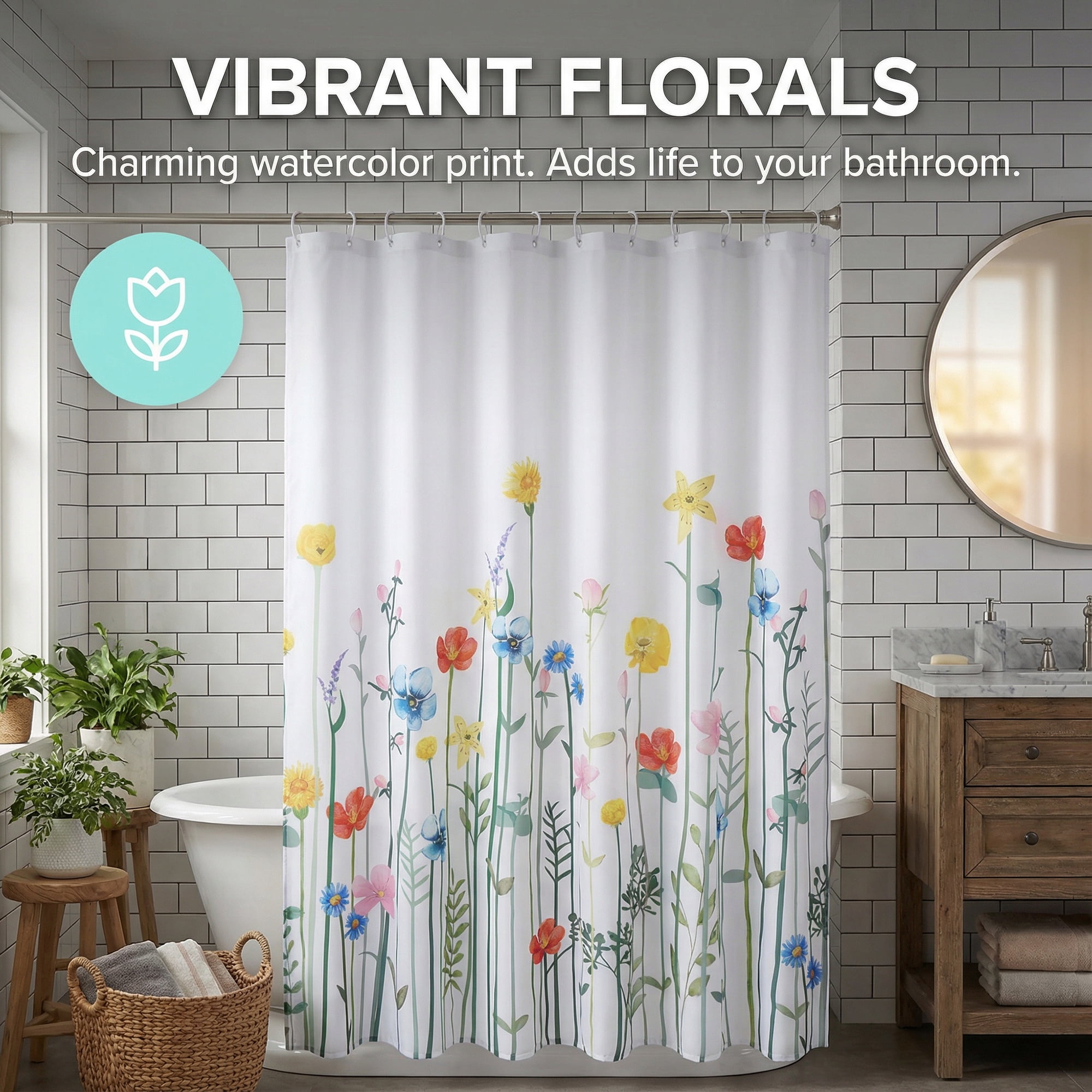 Unique Bargains Shower Curtain Waterproof Sets with Hooks Multicolor 71"W x 71"L