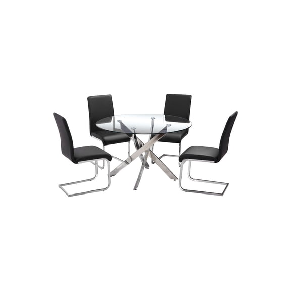 Best Master Alison 5-Piece Modern Glass Top Dinette Set in Black