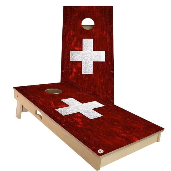 Skip's Garage | Switzerland Flag Cornhole Board Set | Includes Boards & Bags | Choose Your Size & Accessories