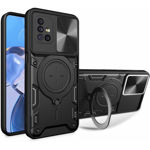 Case for Samsung Galaxy A71 5G,Military Grade Flashing [Built-in Kickstand] Magnetic Rotate Ring Holder Heavy Duty TPU+PC Shockproof Protect Phone Case for Samsung Galaxy A71 5G (Black)