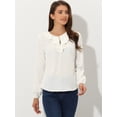 thumbnail image 3 of DARING DIVA Ruffle Neck Polka Dots Blouse Shirt XS White-Solid, 3 of 6