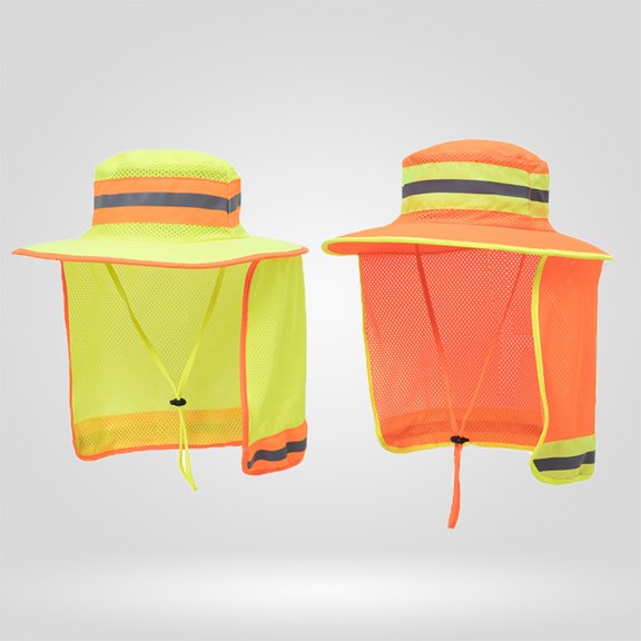 Unisex High Visibility Reflective Work Safety Sun Hat with Neck Flap Wide Brim Boonie UV Protection Bucket Cap