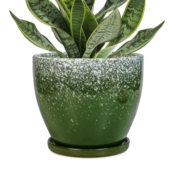Ordivic 6 inch Green Ceramic Plant Pot with Drainage Hole & Saucer,Decorative Indoor Planter for African Violet & Air Plants