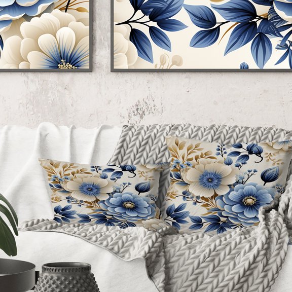 Designart "Blue Harmony Bouquet in Classic Style" Floral Printed Throw Pillow
