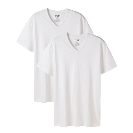Fitted V-neck Tee - CYZ Mens 2-PK Cotton Stretch V-Neck Fitted T-Shirt