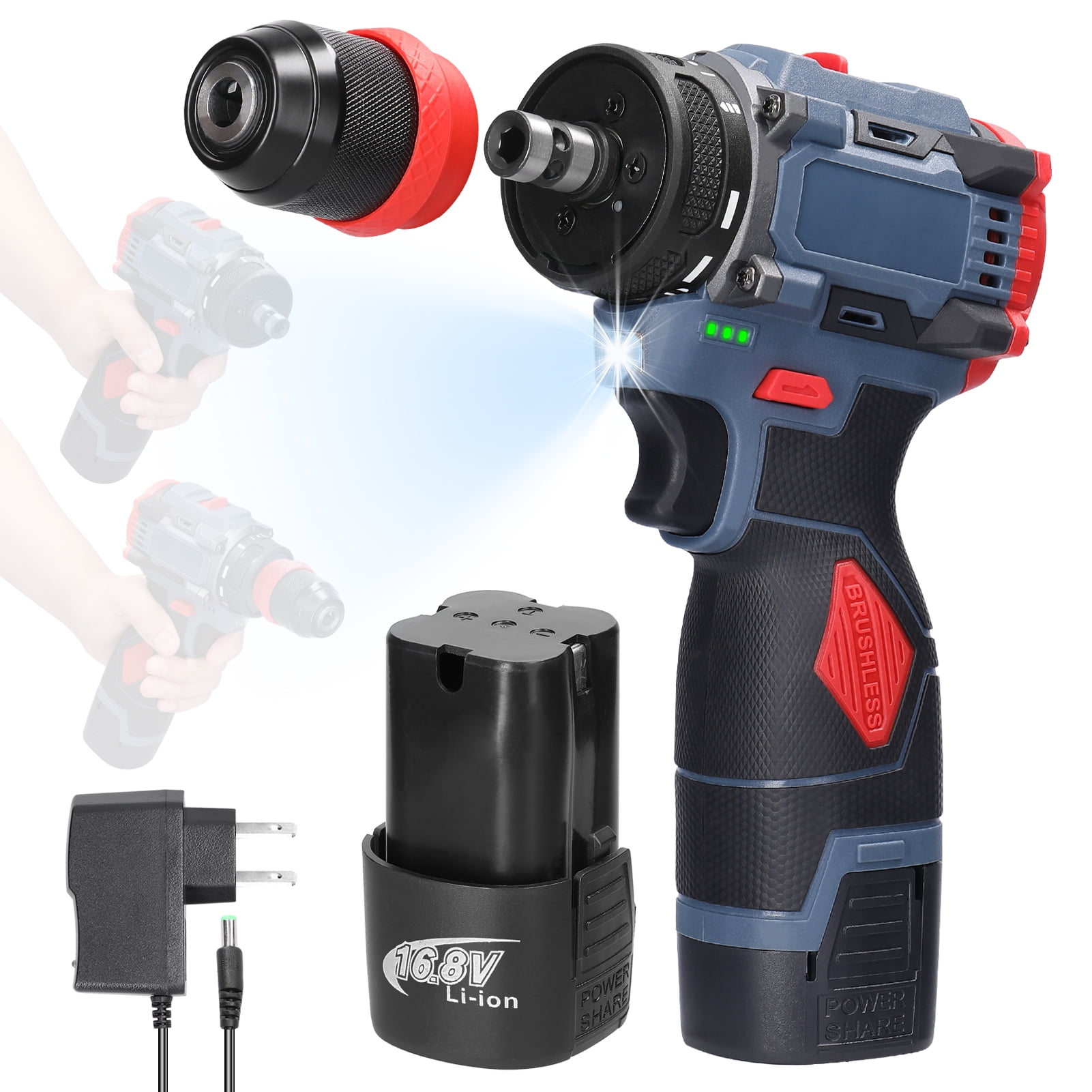 Electric 16.8V 2in1 Lithium Drill Electric Screwdriver Multi-function Power Tool 45Nm  Brushless Motor Practical Screw Driver For Home Appliances Furniture Installation Automotive