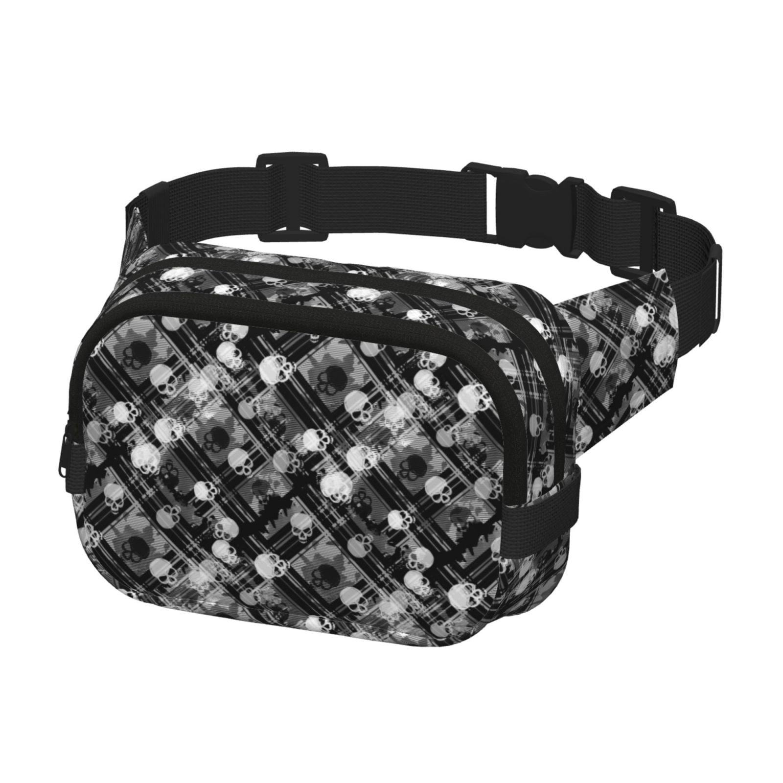 Picia Seamless Pattern With Skulls Print Square Double-Layer Waist Bag Mini Adjustable Waist Belt Bag Exercise Running Travel Hiking