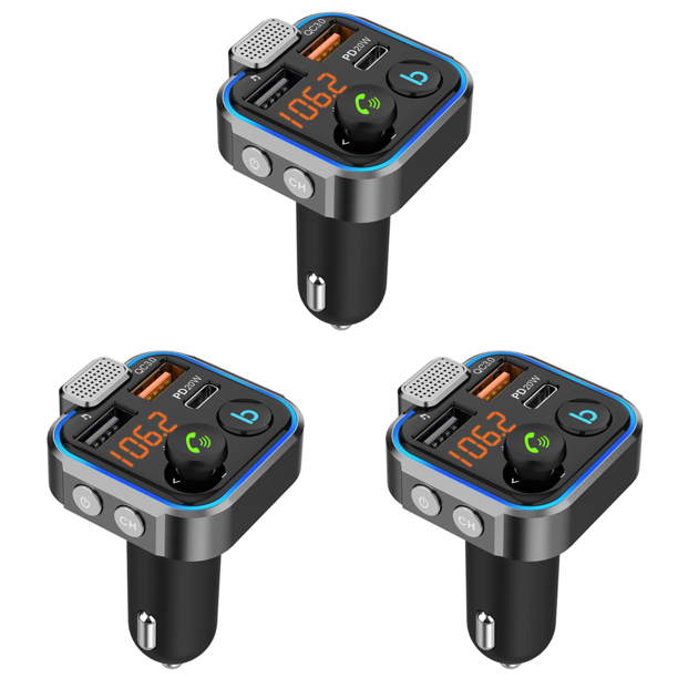 Transmisor FM Compatible Con Dientes 5.0 PD 20W QC3.0 Reproductor MP3 Manos Libres Radio Azul