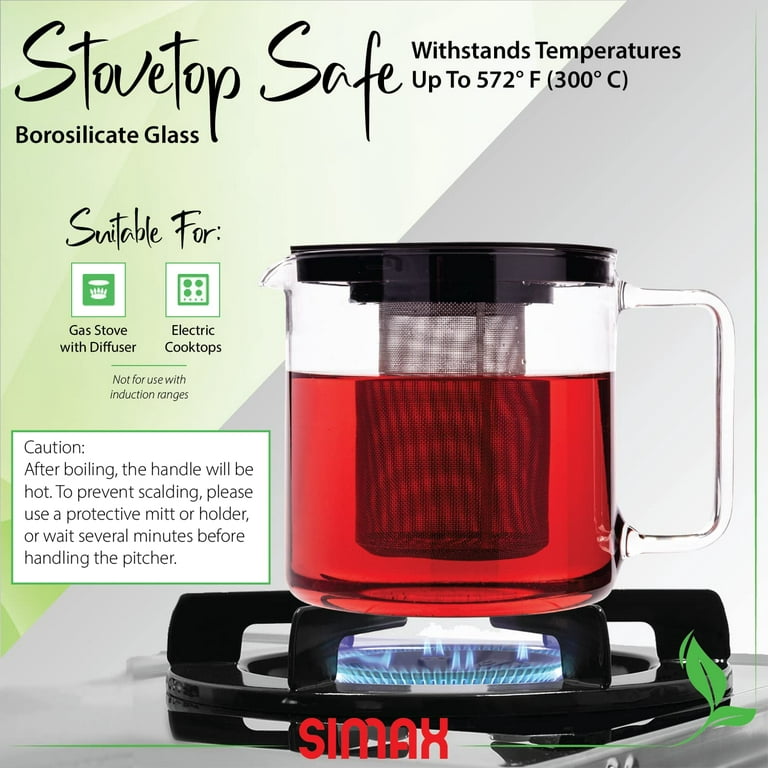 Simax Glass Teapot For Stovetop: Glass Tea Kettle For Stove Top - Tea Pots  For Stove Top - Stovetop & Microwave Safe Kettles For Boiling Water - Clear