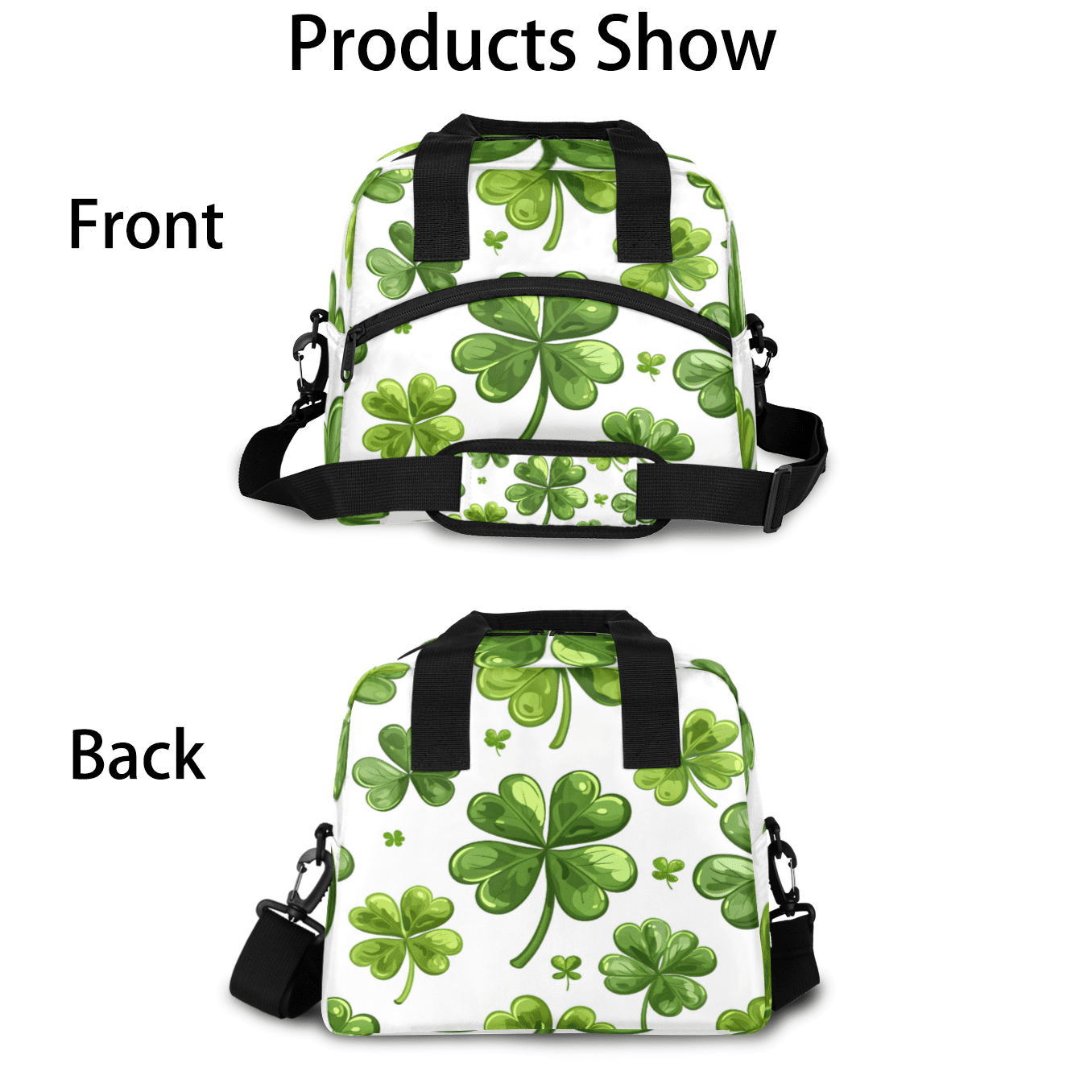 Herdesigns Clover Insulated Lunch Bag for Women Men Adults Large Reusable Lunch Box St Patrick's Day Shamrock Leakproof Cooler Tote Bags with Adjustable Shoulder Strap