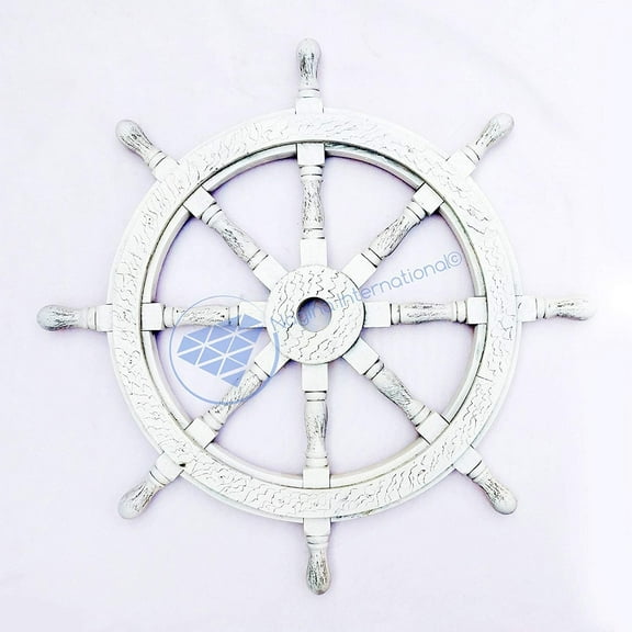 Nagina International Classic Wooden Whitewash Ship Steering Wheel (42 Inches)
