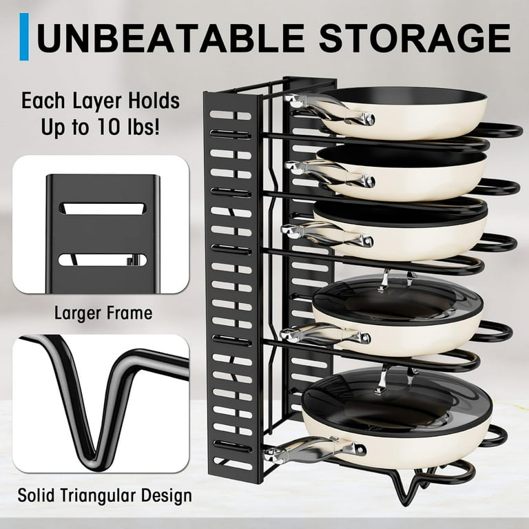 Techvida Heavy Duty 8-Tier Cookware Organizer with Lid Holder