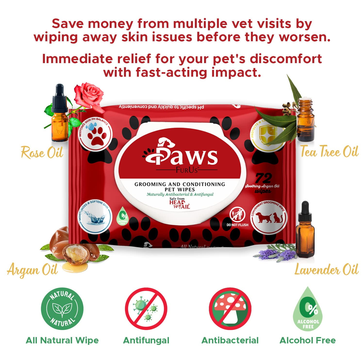 Doctor Formulated All Natural Pet Wipes for Dogs Cats Total Pet Care with Antifungal Antibacterial Protection pH Balance Moisturizing