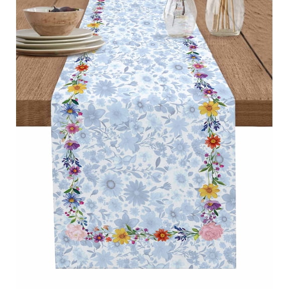 Ldtrchee Spring Floral Table Runner 72 Inches, Summer Botanical Elegant Pastoral Bed Runner Dresser Scarves Tabletop for Indoor Outdoor Parties/Ceremony/Banquet, 13" x 72"