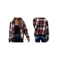 thumbnail image 3 of Shackets for Women Casual Zip Up Flannel Plaid Jackets Long Sleeve Baggy Outwear Coat Fall Clothes Wine Red S, 3 of 7