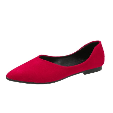 

zuwimk Womens Casual Shoes Women s Ballet Flats Black PU Leather Dress Shoes Comfortable Round Toe Slip on Flats with Floral Eyelets Red