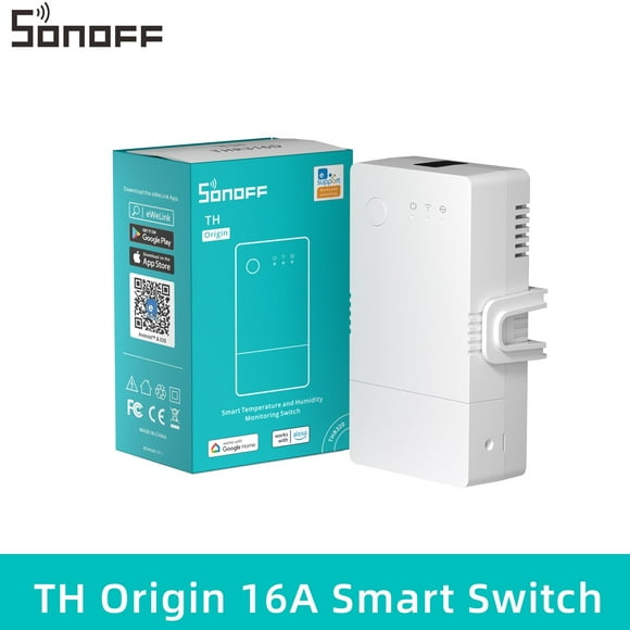 SONOFF TH Origin 16A Wireless WiFi Smart Switch with Temperature and Humidity Measurement for Smart Home, Compatible with Alexa, Google Home, IFTTT, Remote Control via APP, No Hub Required