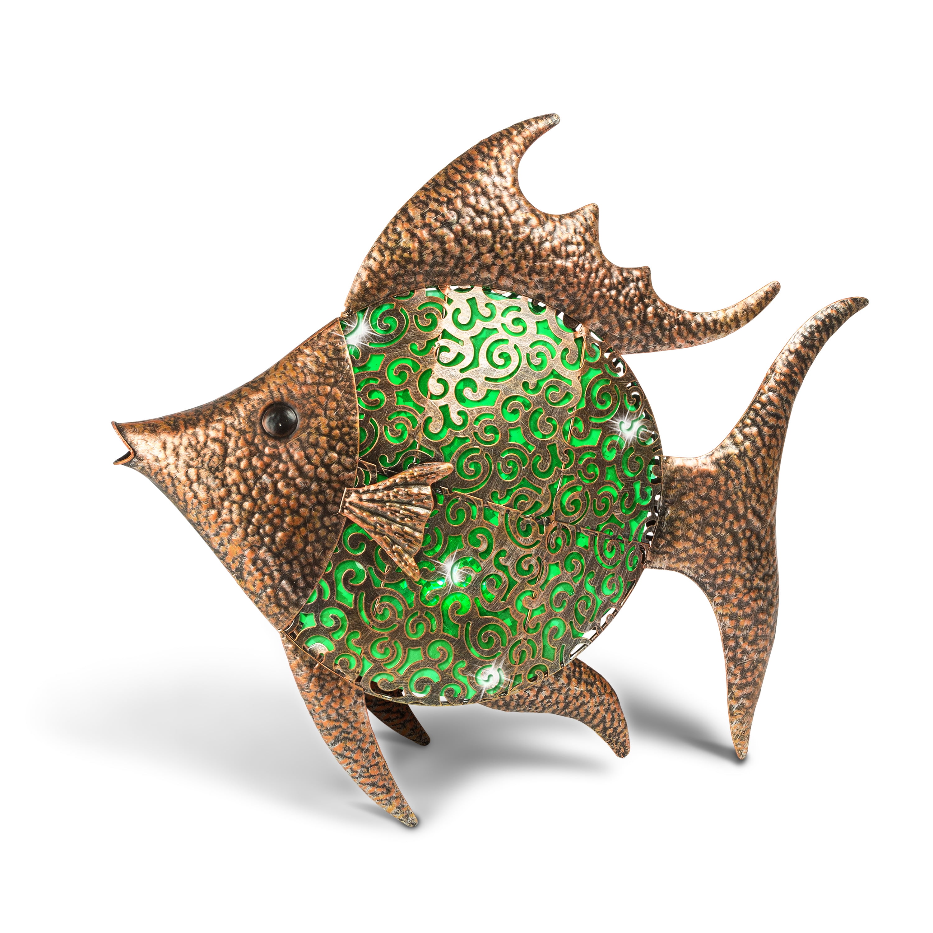 Gerson 18Inch High Metal and Plastic Solar Angel Fish Yard Art, Green