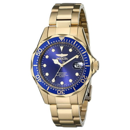 Invicta 17052 Women's Pro Diver Blue Dial Yellow Gold Steel Bracelet Dive Watch