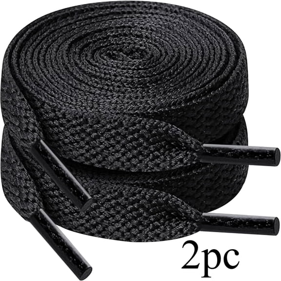 Shoelaces Flat, 2 Pairs, Sturdy Polyester With Non-Fray Tips, Black, 120cm/47inch