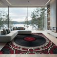 thumbnail image 2 of ODIKA 8'x10' Washable Area Rug Record Vintage Turntable Concentric Ring Border Disc Cd Vinyl Playful Expressive for King Size Bedroom Under Bed, Master Suite, Non-Shedding, Easy Care, 2 of 7