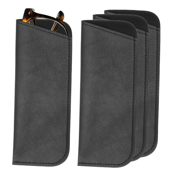 Uxcell 4Pcs Soft Eyeglass Cases, Leather Sunglass Case Portable Glasses Pouch for Women Men Sunglasses Cases Black