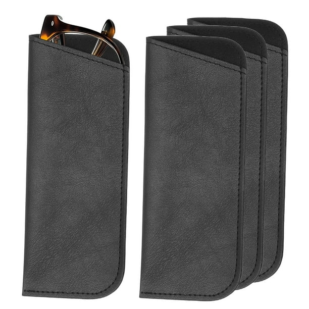 Uxcell 4Pcs Fundas Suaves para Gafas, Funda de Gafas de Cuero Portátil para Hombres y Mujeres, Fundas para Gafas de Sol Negras