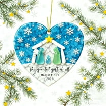 SLYNSHome Christmas Tree Family Ornament,Snowflake Blue Heart Shaped Ornament Sign Holiday Decorations