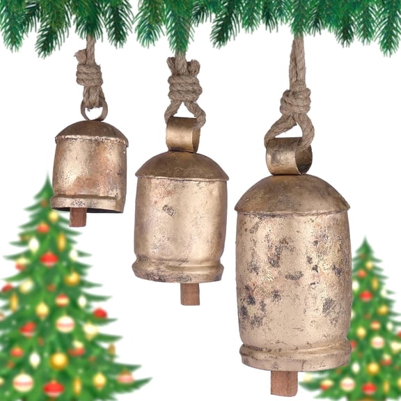 Vivanta Handmade Rustic Wind Chime Christmas Decoration – Large Outdoor Porch Décor with Harmony Bells (8", 6", & 4") Pack of 3 – Vintage Metal Hanging Ornament