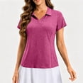 thumbnail image 2 of Nestiefly Polo Shirts for Women Short Sleeve Golf Shirts V Neck Collared Top Cooling Lightweight Tennis Work Hot Pink L, 2 of 7