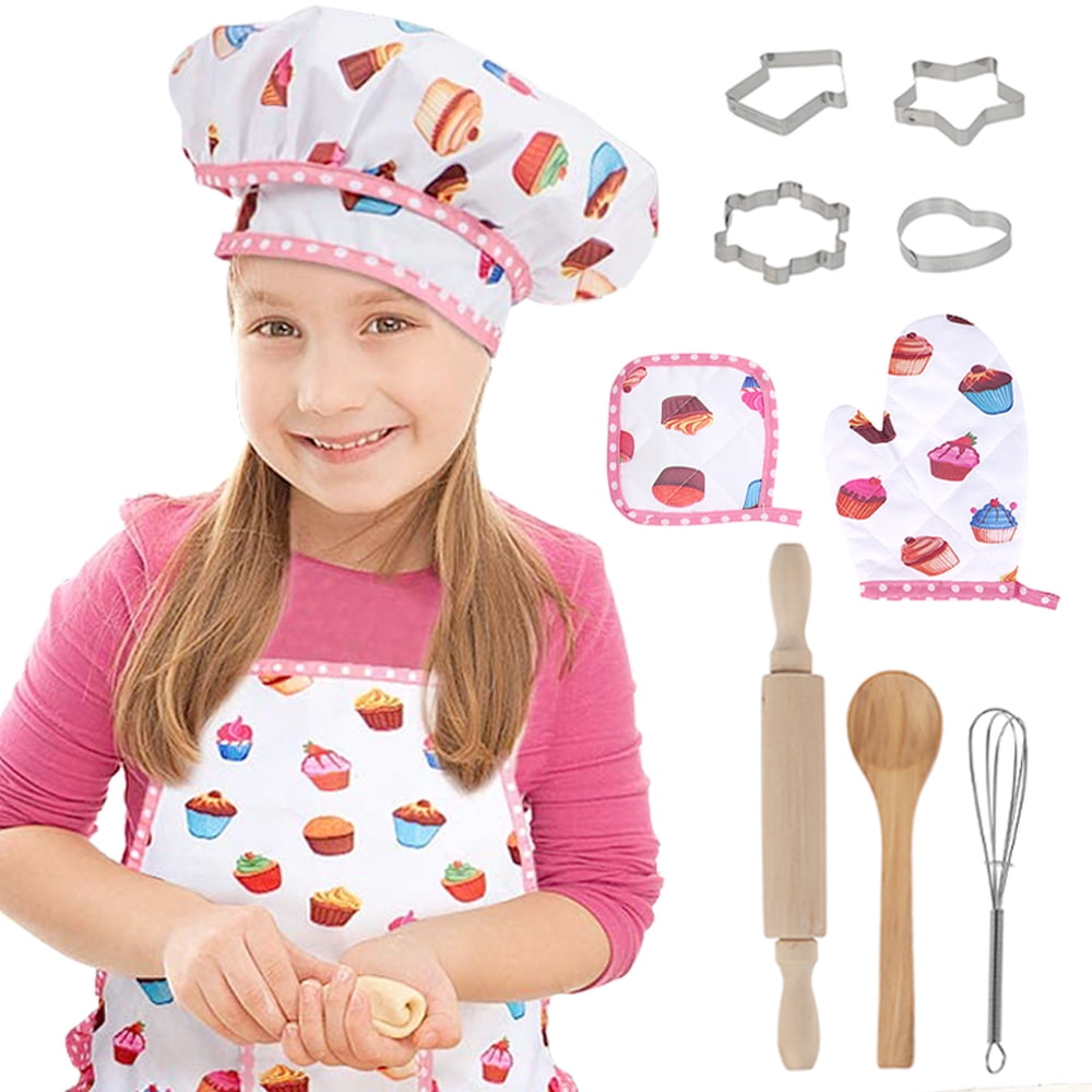 Chefs Hat Cooking Mitt and 14 Utensils- The Deluxe Chef Gift Set Hot pad 18 Items Chef Set for Boys-Complete Kids Baking-Cooking Set with Chefs Apron 