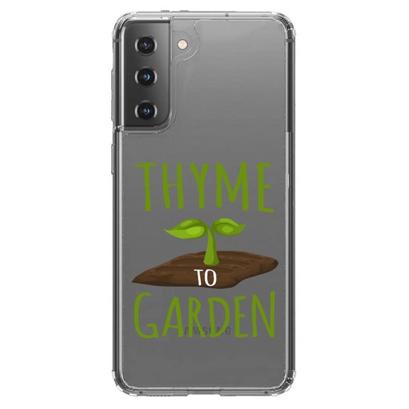 DistinctInk Clear Shockproof Hybrid Case for Galaxy S21 5G (6.2" Screen) - TPU Bumper Acrylic Back Tempered Glass Screen Protector - Thyme to Garden