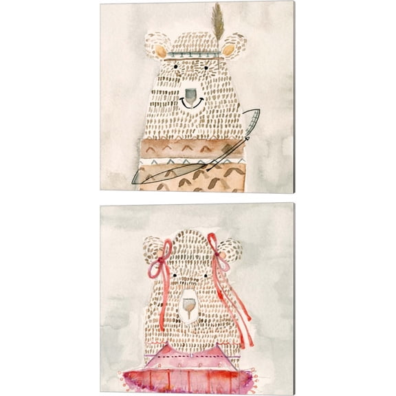Great Art Now Native Bear & Ballerina Bear by Natalie Timbrook 2 Piece Canvas Art Set Each 14W x 14H