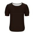 thumbnail image 5 of Womens Summer Tops, Puff Short Sleeve Shirts for Women Casual Loose Fit Solid Color Pleated Crewneck T-Shirts, 5 of 6