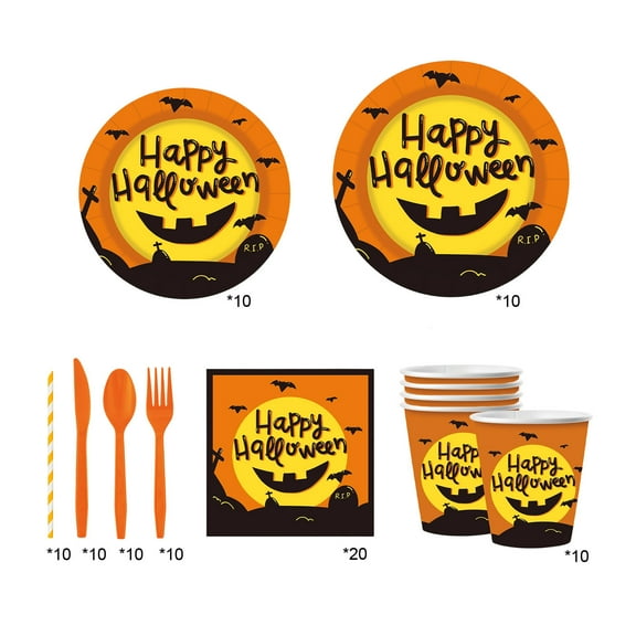 HHGBAD Halloween Party Supplies, Paper Plates and Cups Set, 60 pcs Tableware for Festive Gatherings, Disposable, Convenient for Picnics, Outdoor Events, Easy Cleanup
