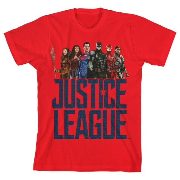 Justice League Movie Group Art Boy's Red T-shirt-L