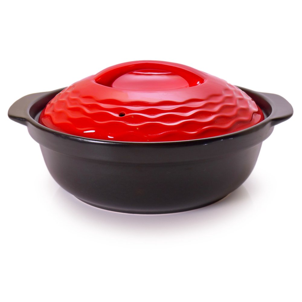 Spiceberry Home Flameproof Ceramic Casserole Dish with Red Lid, 1.5 Qt