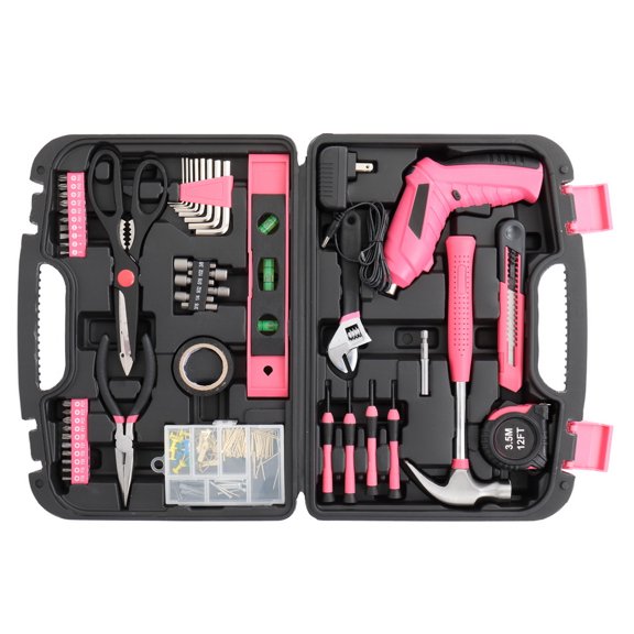 149 Piece All Purpose Basic Household Pink Tool Kit for Women, Portable Household Essential Repair Set Ideal for Home, Students, Office Use