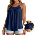 thumbnail image 5 of OOOUM Women Pleated T Back Tank Top Solid Spaghetti Strap Pullover Scoop Neck Flowy Loose Fit Lightweight Beach Casual Layering Camisole Blue M, 5 of 6