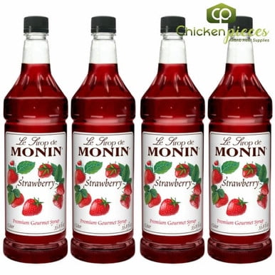 Monin Strawberry Beverage Syrup, Authentic Gourmet Fruit Flavor for Cocktails and Coffee, 1L (33.81 oz) Bottle, 4/Case