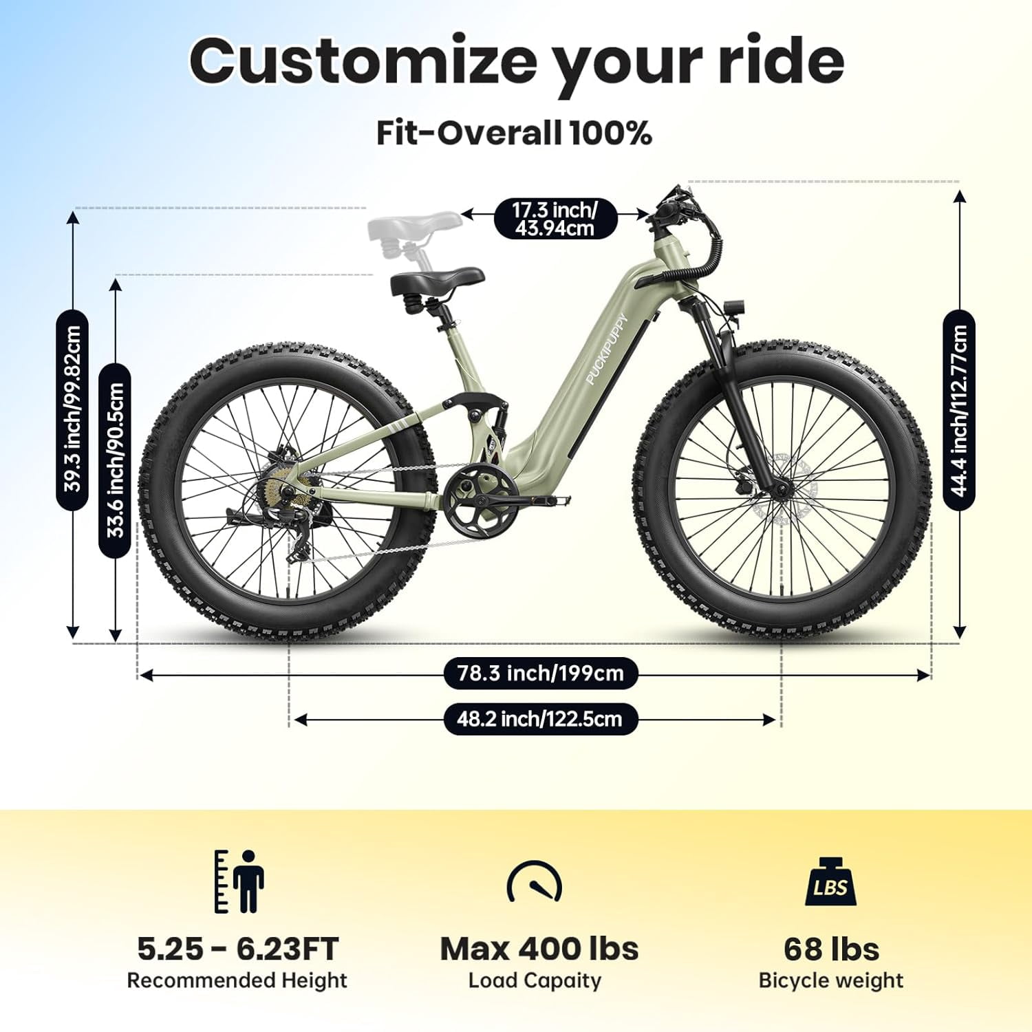PUCKIPUPPY Electric Bikes for Adults 26" Step-Thru Ebikes 960W Peak Motor 80Miles Range 28mph Max Speed 48V 20AH Battery Full Suspension Fat Tire Mountain E Bike 7 Speed, Comply with UL2849 By SGS