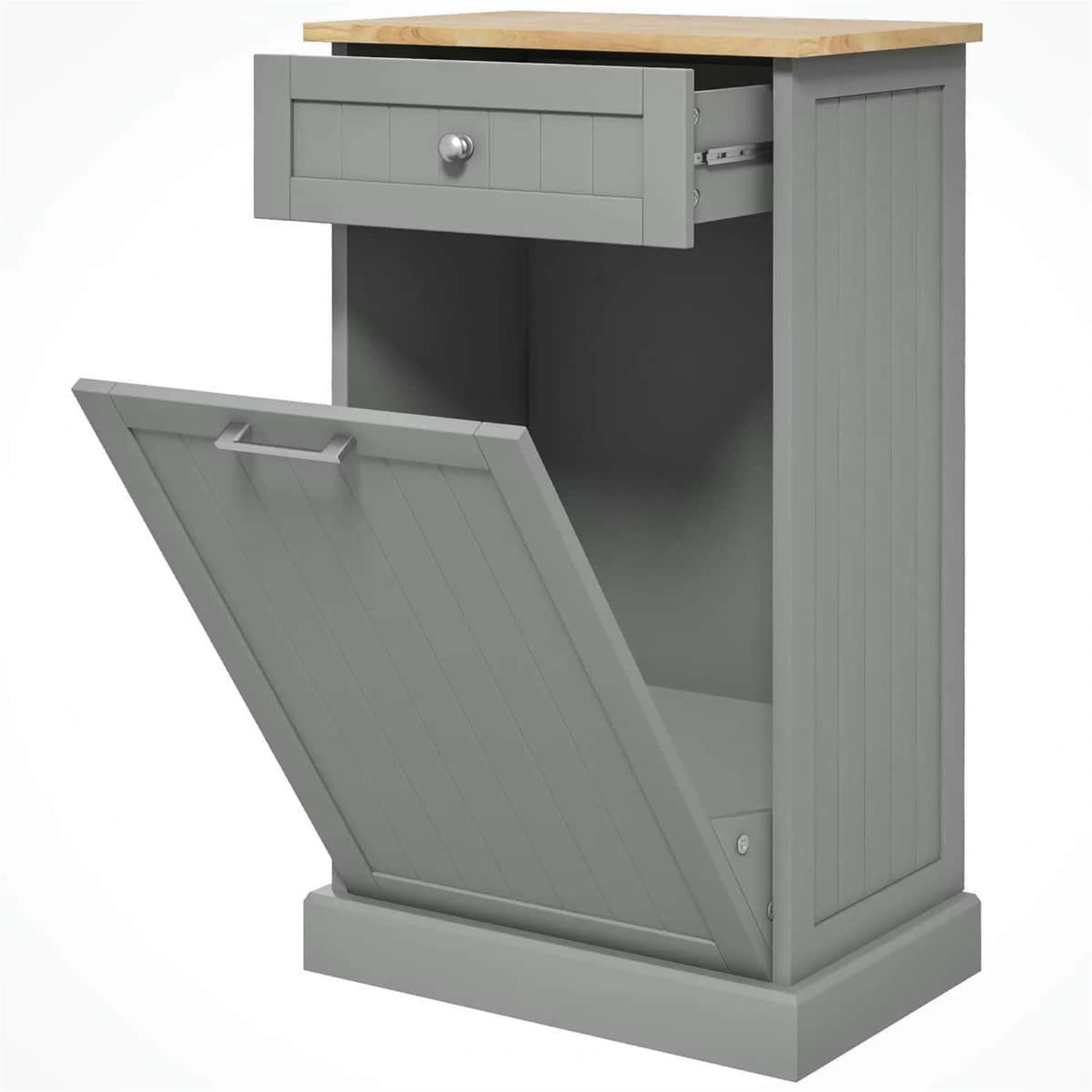 Demi Bonn 35" Kitchen Tilt-Out Trash Bin Cabinet Standalone Recycling Bin Holder with Drawer for Modern Kitchen, Gray