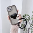 thumbnail image 2 of Black Heart Phone Case Compatible with iPhone 12, Cute 3D Big Love Heart Phone Case, Curly Wave Shape Clear Heart Phone Cover with Round Bracelet for Women Girls, 2 of 12