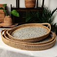 thumbnail image 4 of Hand Woven Rattan Basket Fruit Storage Lunch Serving Tray Snacks Coffee Trays Organizer Plate, A, 4 of 5