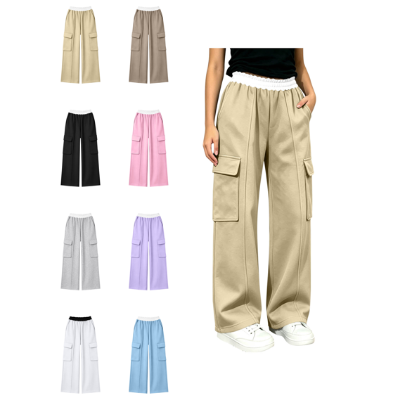 Busydd Cargo Pants for Girls 5-15 Years Trendy Colorblock Elastic Waist Teen Girl Sweatpants Casual Comfy Loose Lounge Pants with Pockets 5-6 Years