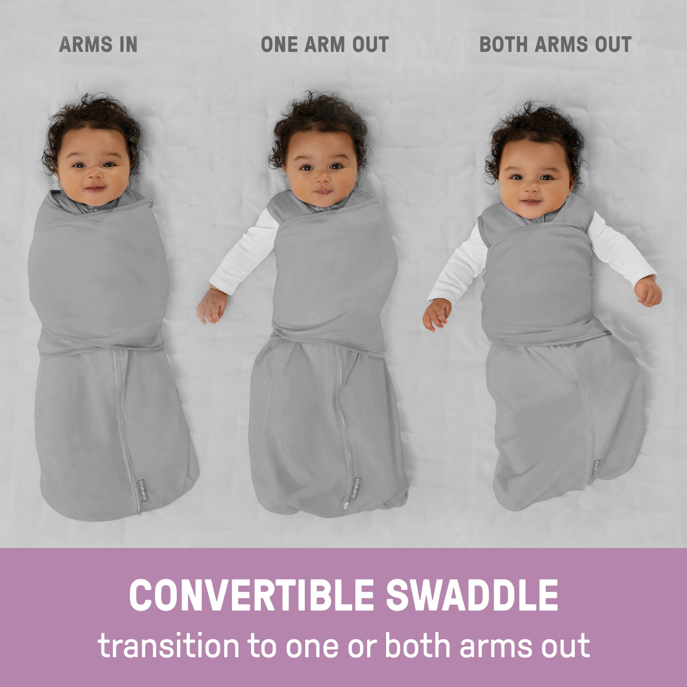 SwaddleMe by Ingenuity Arms Free Convertible Baby Swaddle, Size 3-6 Months, 14-18 Pounds, 1.0 TOG - Happy Elephant