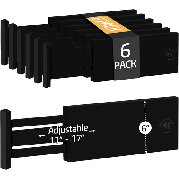Bamboo Drawer Dividers, 6 Pack, Adjustable 11 to 17 inch Expandable Drawer Organizers, 6 inch High
