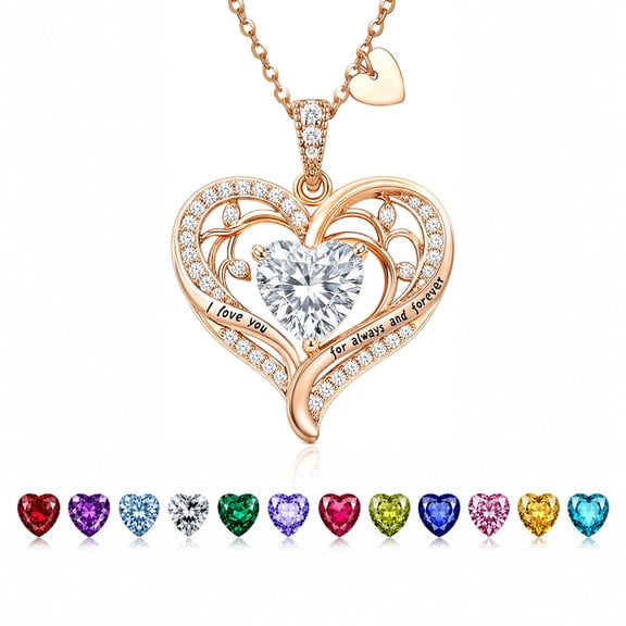 Heshpaws Birthstone Heart Pendant Necklace for Women, Christmas Birthday Anniversary Jewelry Gift
